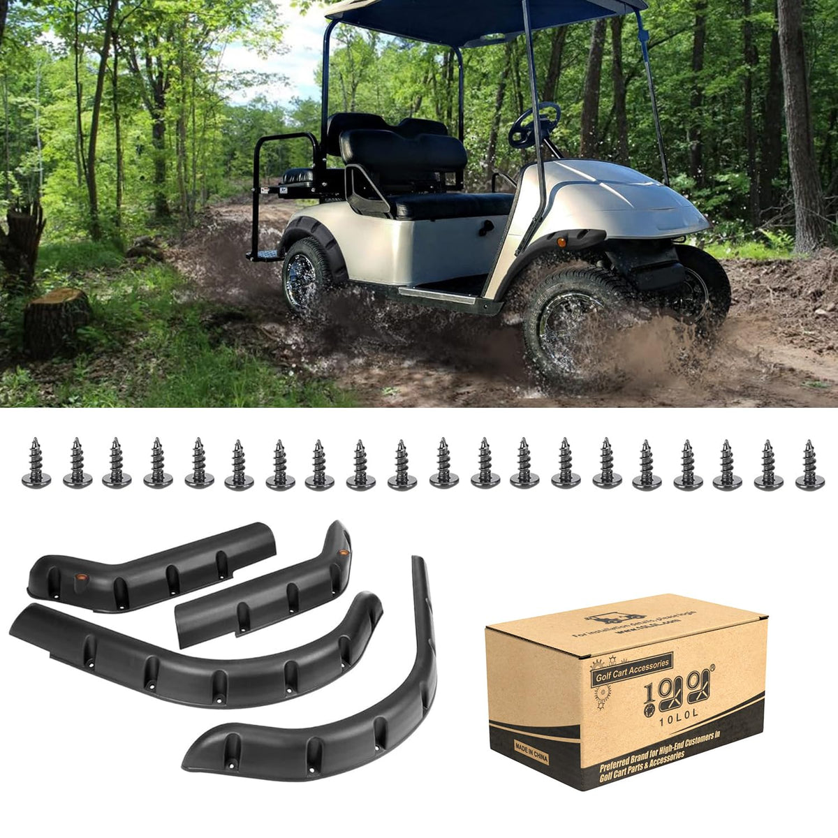 10L0L EZGO TXT front-left fender flare adds mud protection and a bold look.