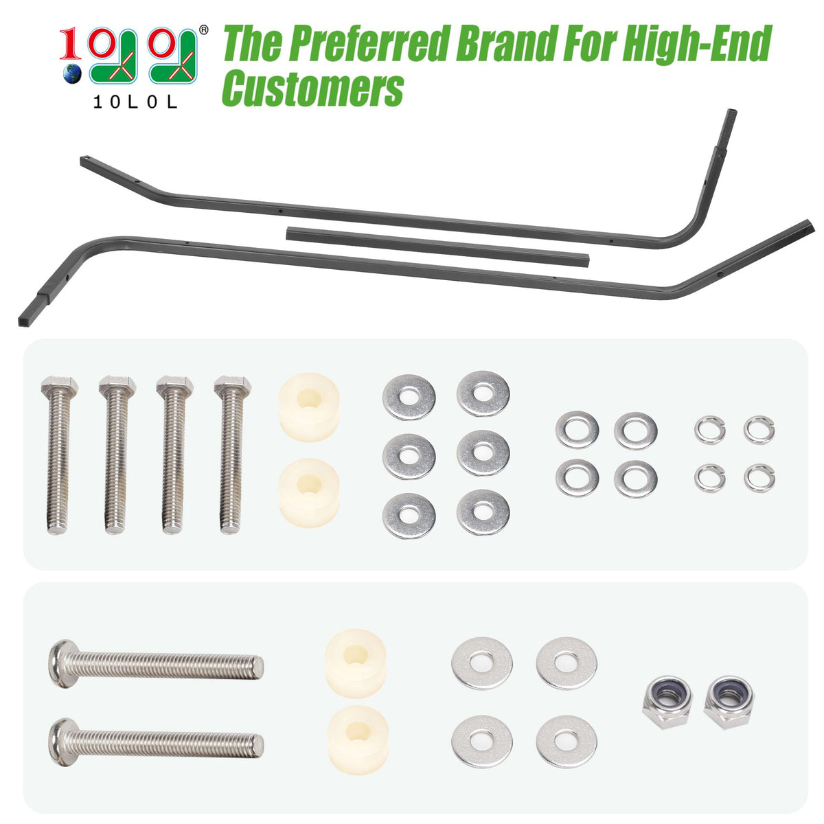 10L0L EZGO Medalist TXT front roof struts reduce sway on rough roads.