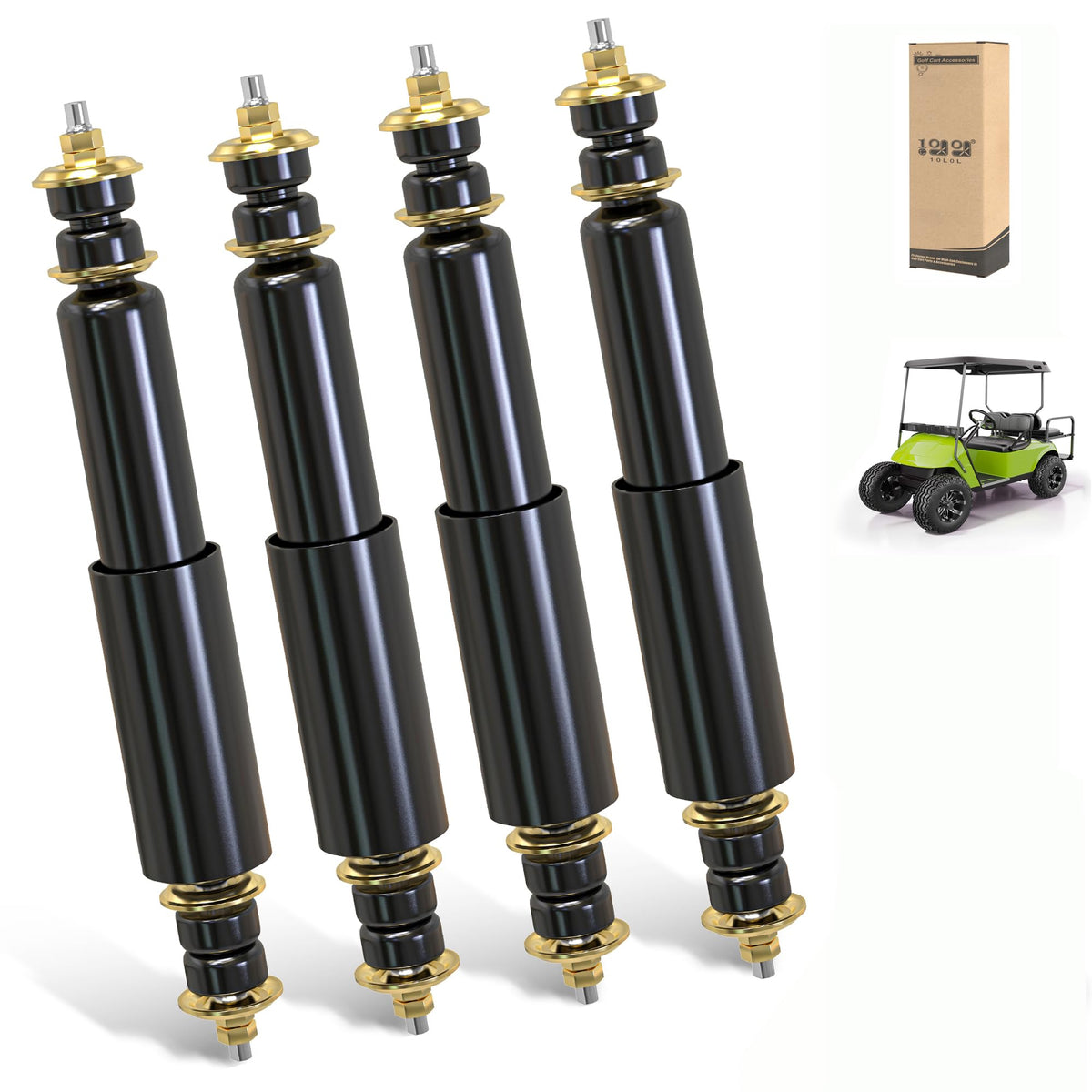 10L0L EZGO TXT front left shock improves ride quality on rough courses