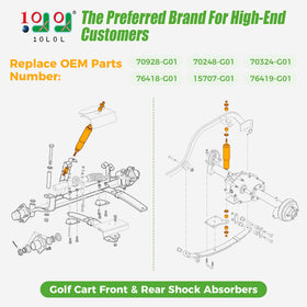 10L0L EZGO TXT front right shock enhances handling on bumpy fairways