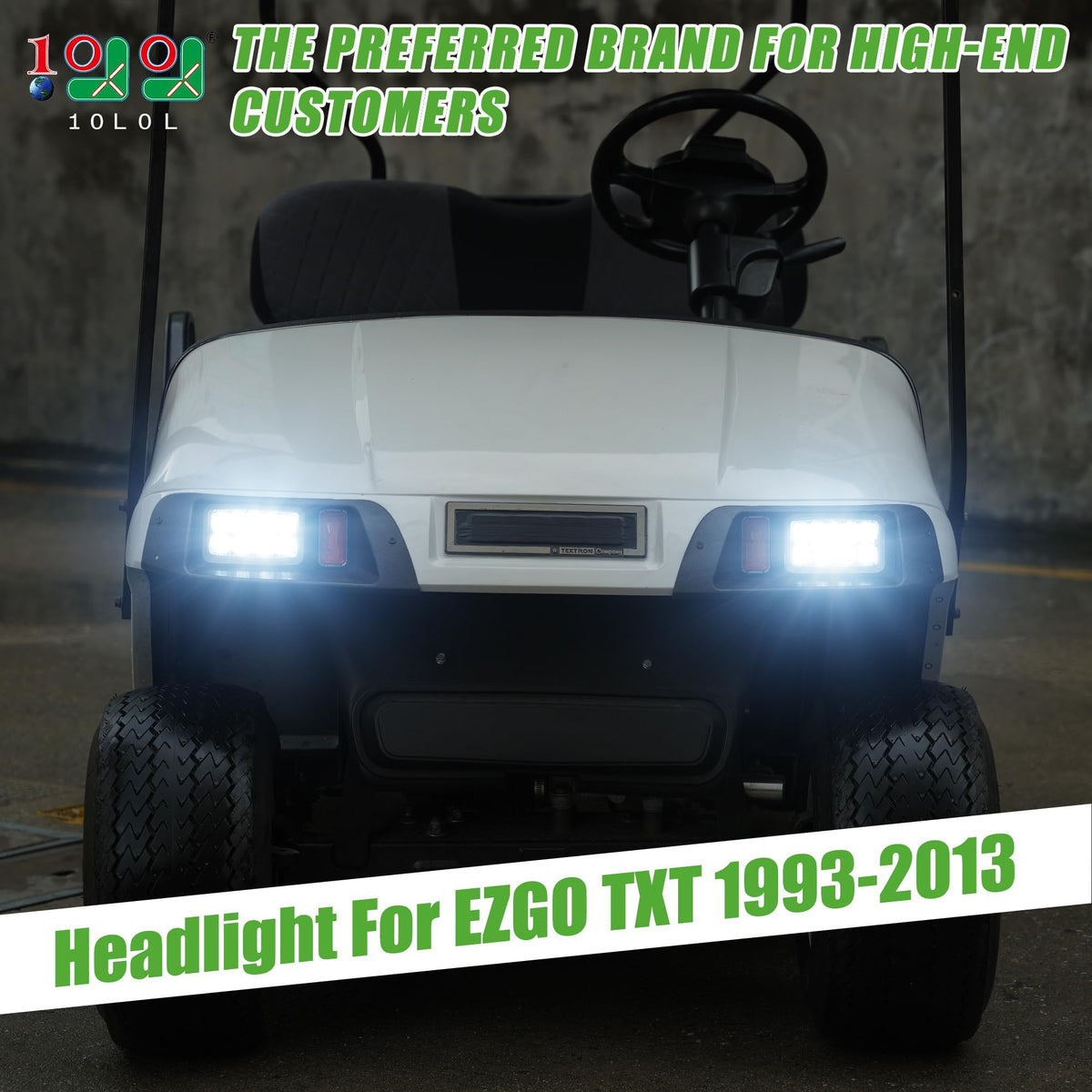 10L0L EZGO TXT headlight passenger side view for improved visibility