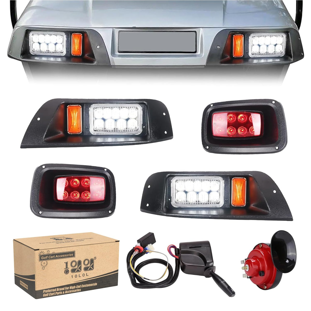 10L0L EZGO TXT headlights illuminate night driving for safer rides.