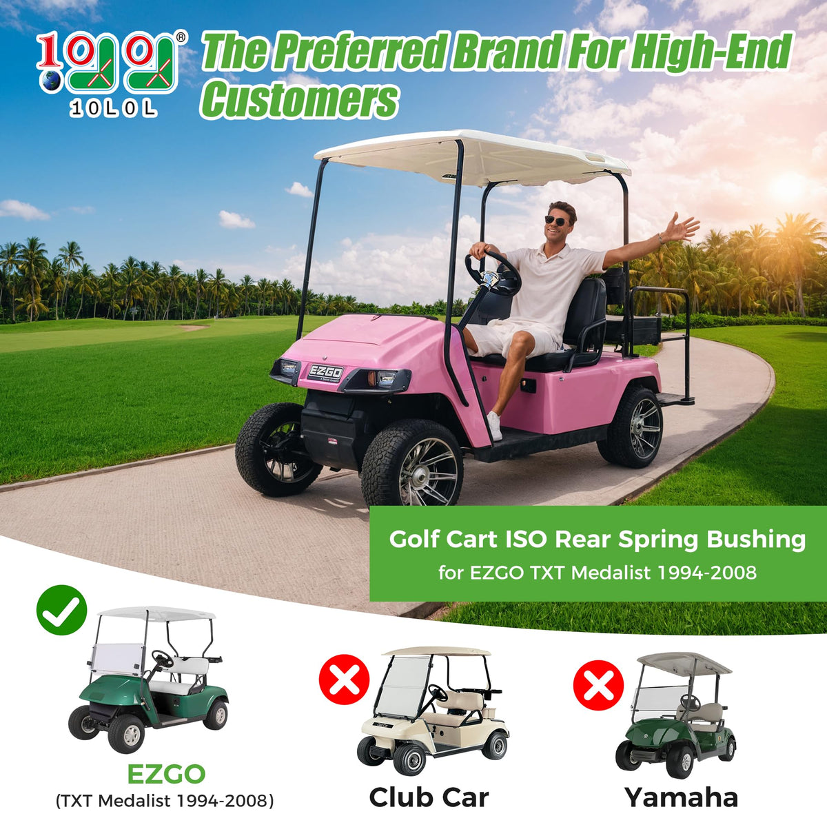10L0L OEM replacement bushings align with EZGO TXT/Medalist specs for durable performance