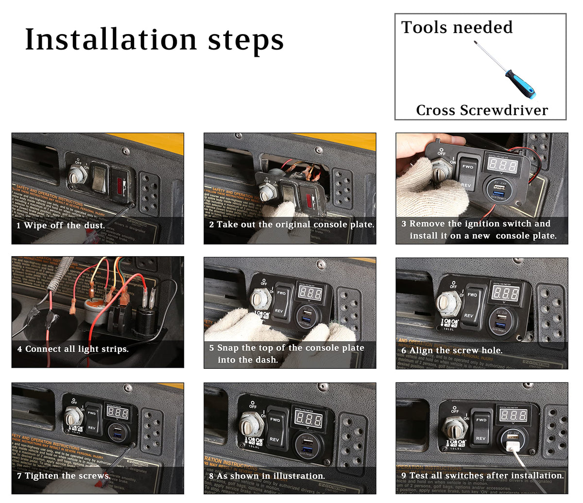 Side angled view of EZGO console upgrade panel