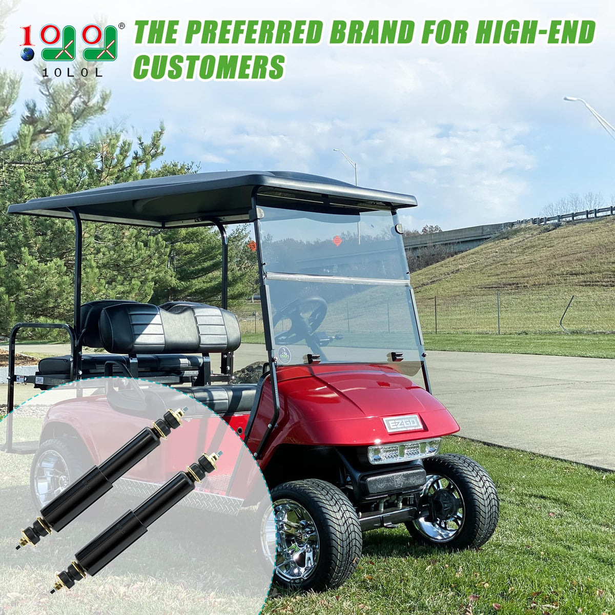 10L0L EZGO TXT rear shock absorber improves stability on rough surfaces.