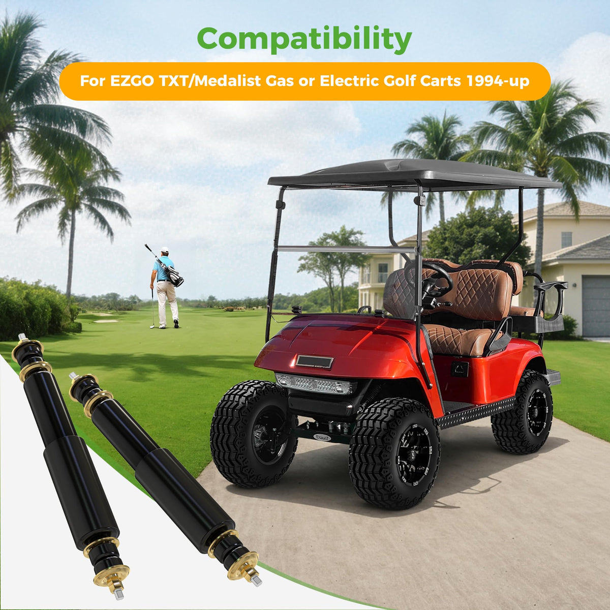 10L0L EZGO TXT rear left shock smooths bumps for passenger comfort