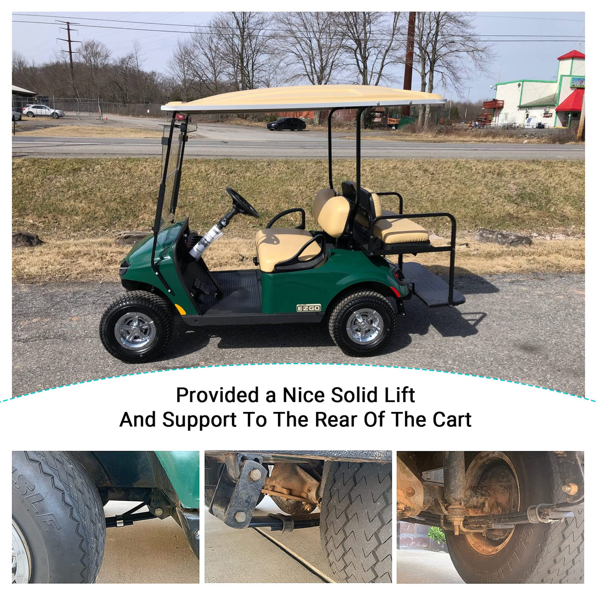 10L0L EZGO TXT kit offers rear lift up to 1–1.5 inches.
