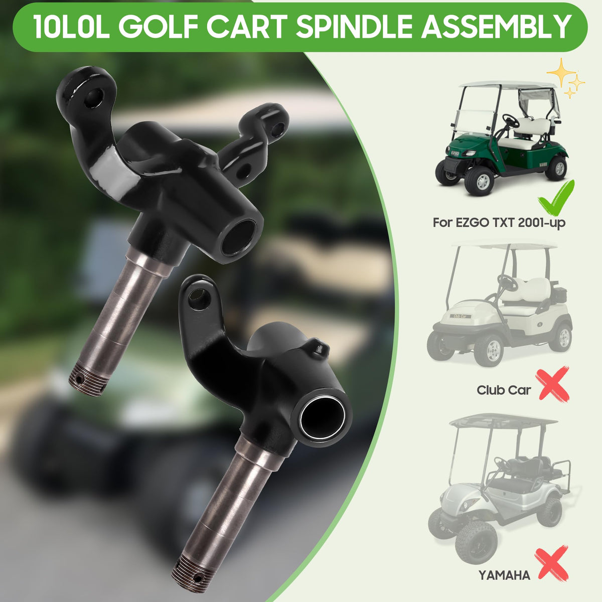 Boxed 10L0L EZGO TXT spindle assembly indicating easy replacement parts.