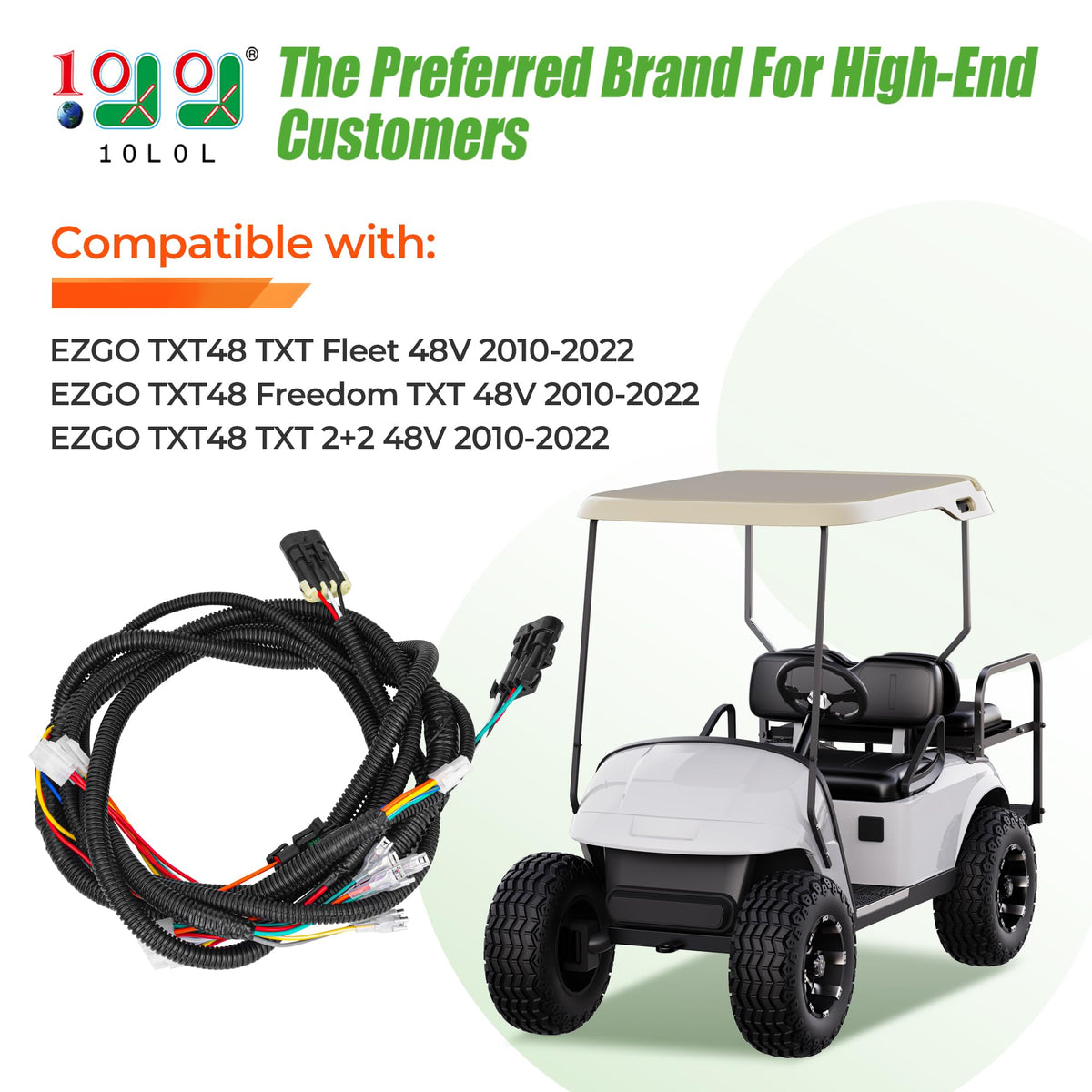 10L0L EZGO TXT48 dash-port harness enables plug-and-play installation