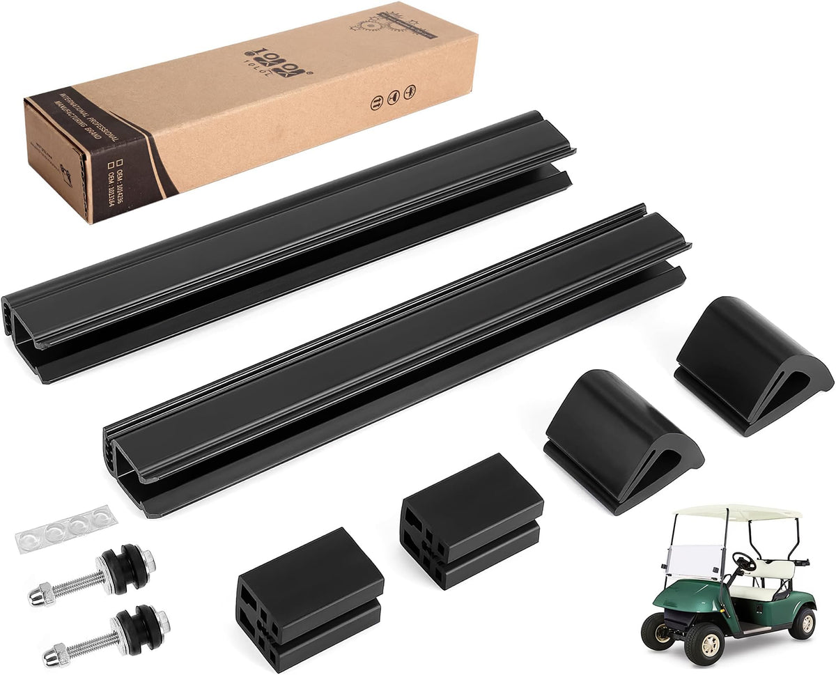 10L0L EZGO windshield clips kit - front view demonstrates secure fit for 3/4 inch square tubes