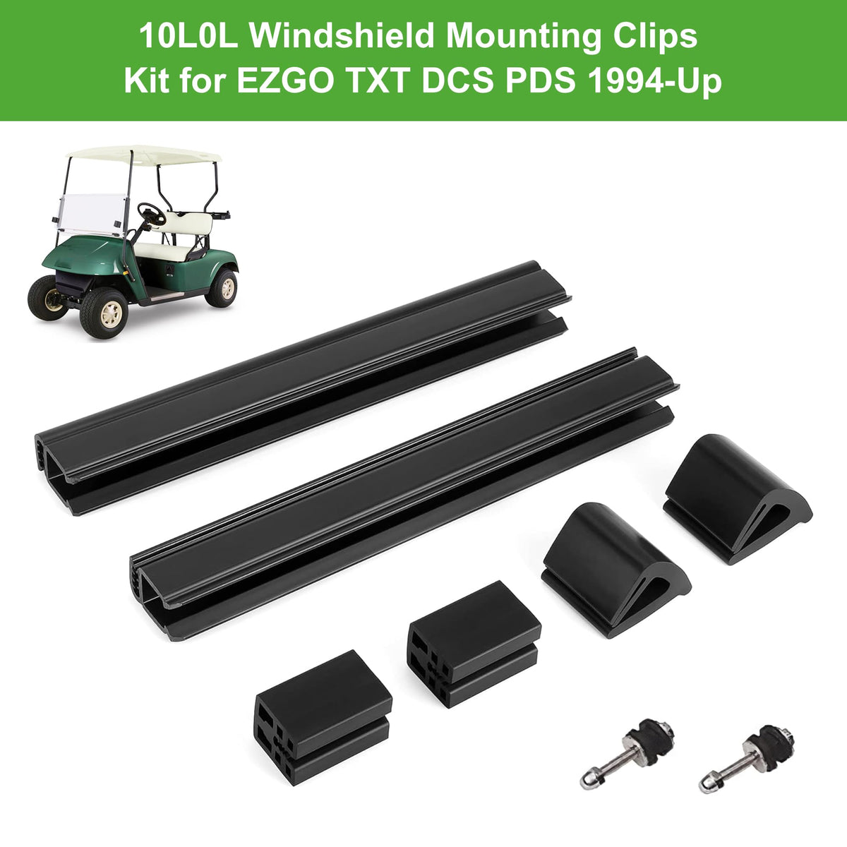 Top clips installed on EZGO windshield for improved stability