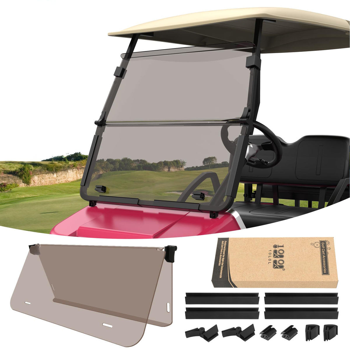 10L0L foldable windshield for Club Car DS 2000-up with clear, protective view