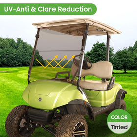 10L0L foldable windshield closed for full wind and debris protection on Yamaha G29 Drive
