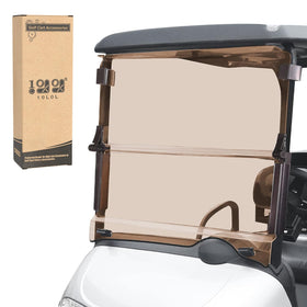 10L0L folding tinted windshield for EZGO RXV improves visibility and wind protection.
