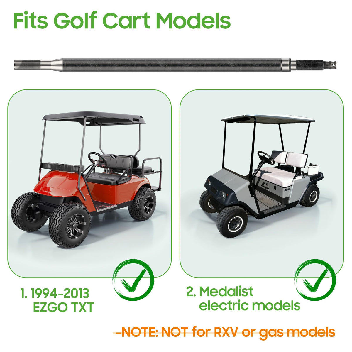 Heavy-duty forged alloy steel axle from 10L0L for EZGO TXT/Medalist