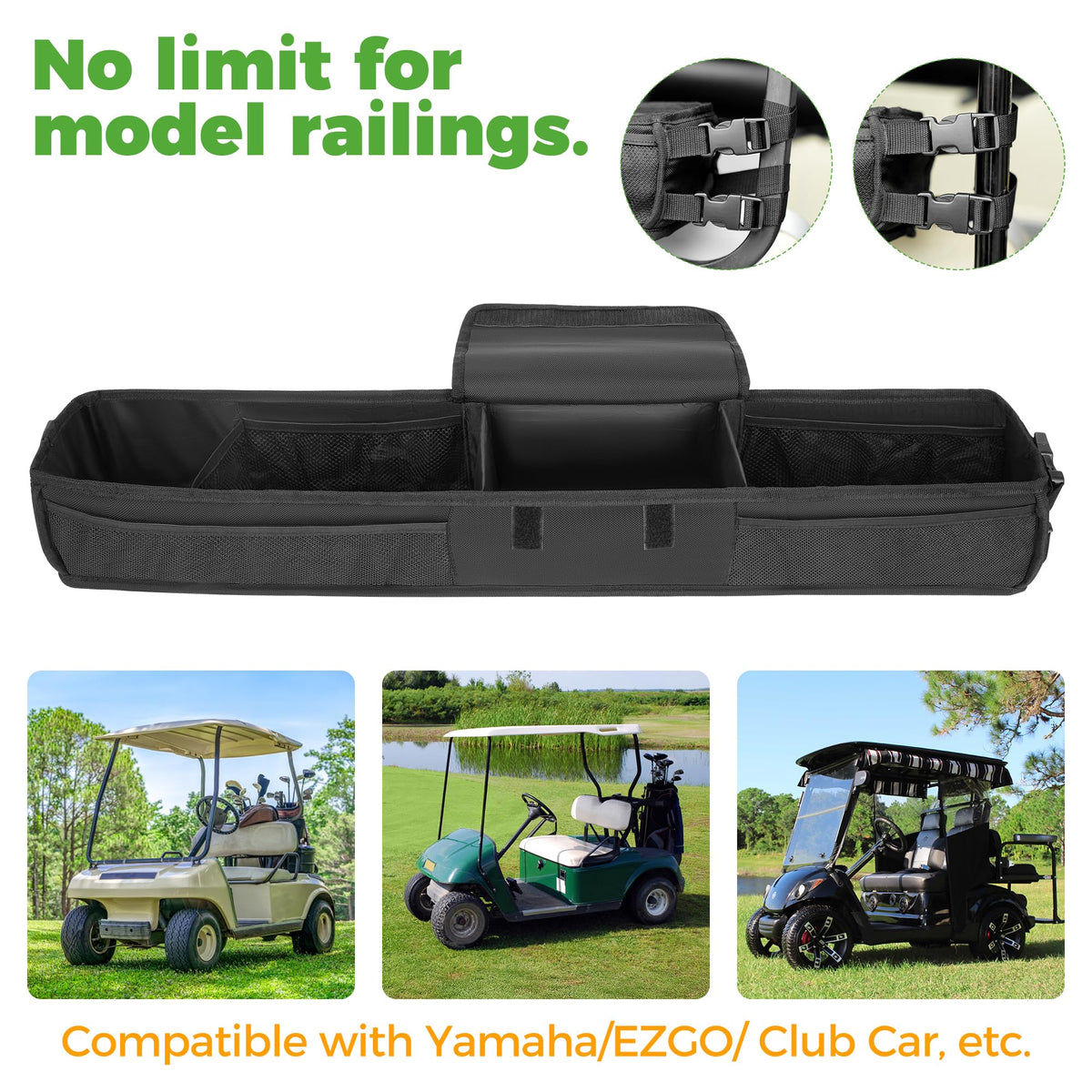 10L0L four-compartment storage keeps balls, phones, drinks, and valuables organized on rides