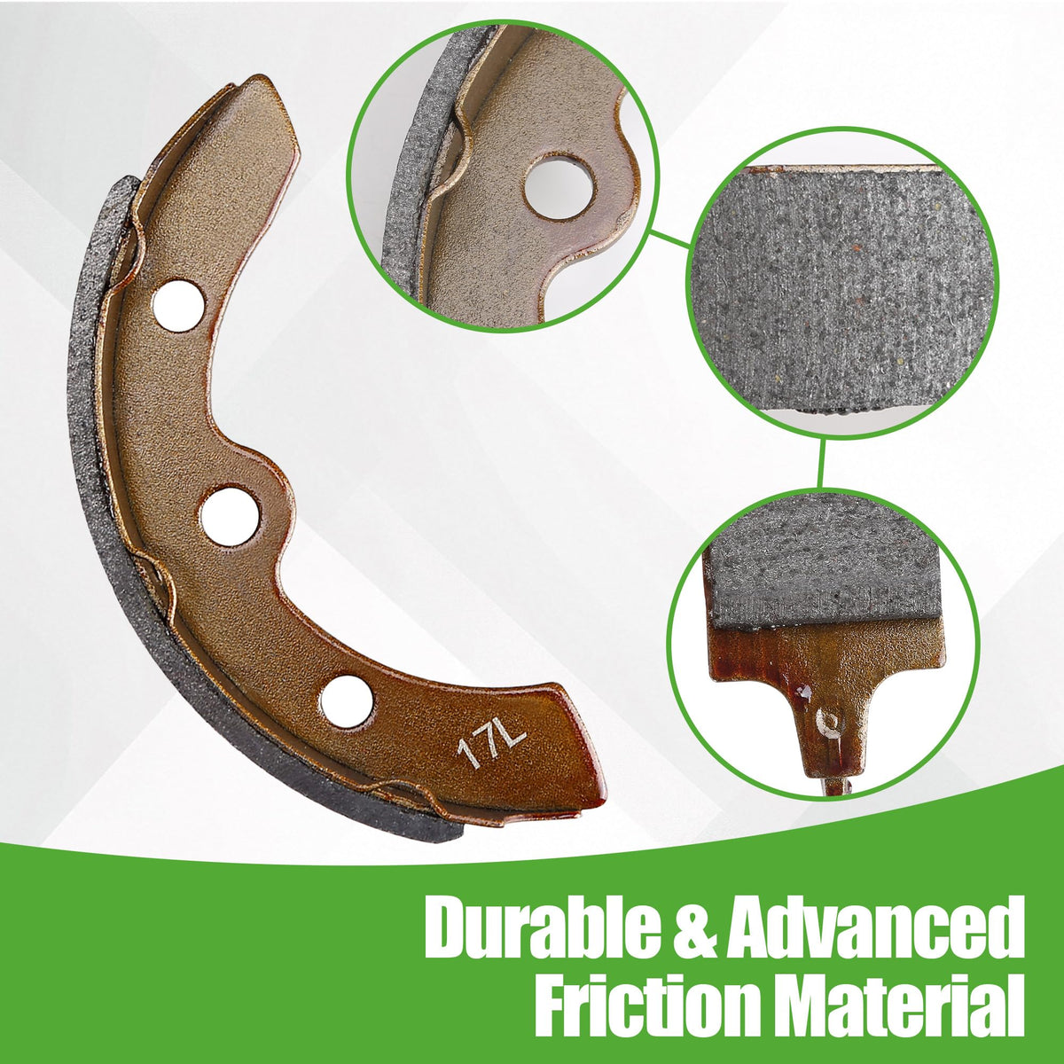 10L0L friction material closeup emphasizes high friction coefficient for strong stopping power.