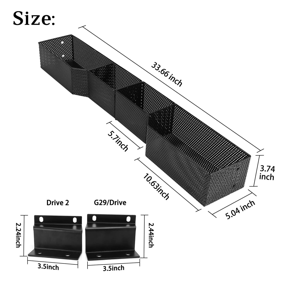 10L0L dimensions highlight 33.4 by 5.1 by 3.9 inches for small-item storage.