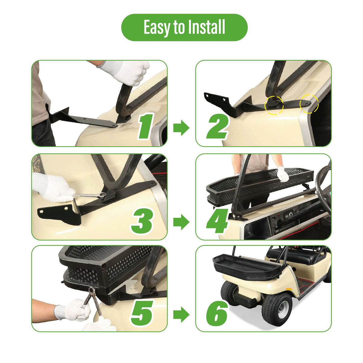 10L0L front basket installed on Club Car DS for organized travel
