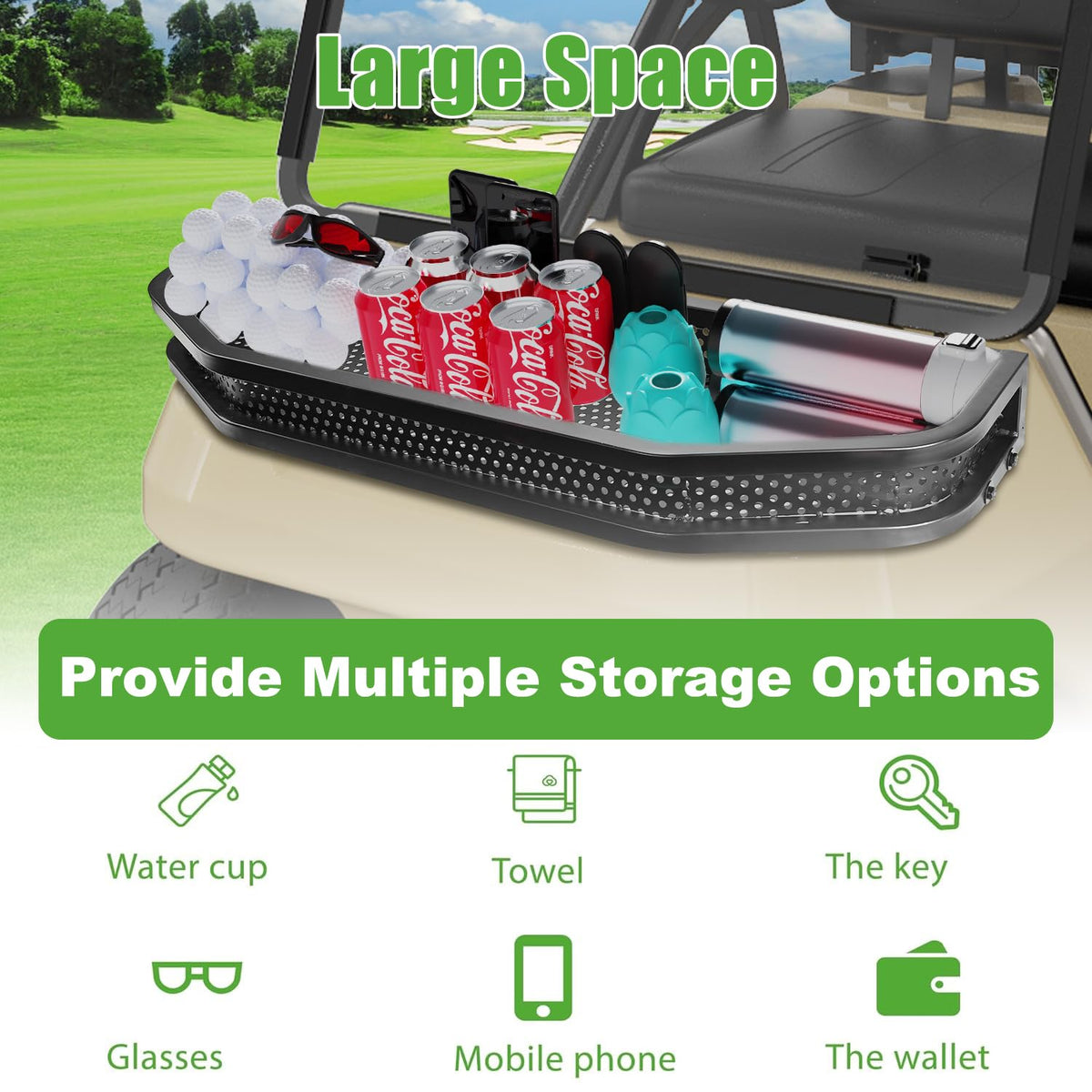 10L0L Club Car DS front cargo basket keeps gear organized