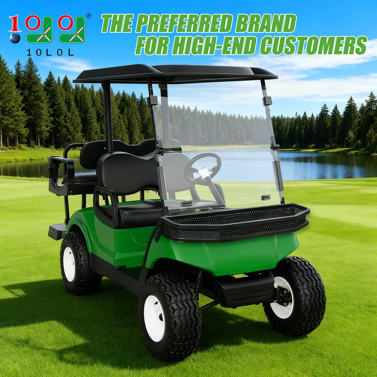 10L0L front cargo basket on Club Car DS showing easy installation with brackets.