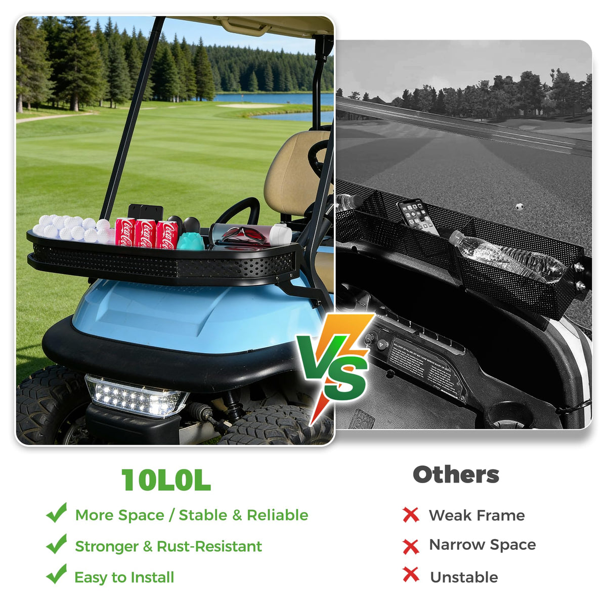 10L0L front cargo basket for Club Car Precedent increases gear storage