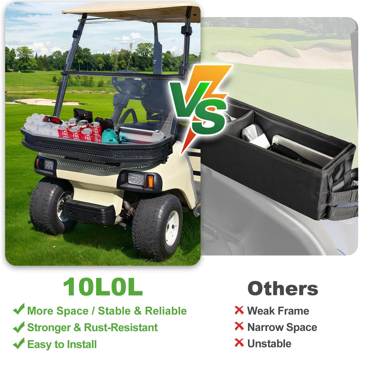 10L0L Club Car Precedent front cargo basket simplifies loading clubs