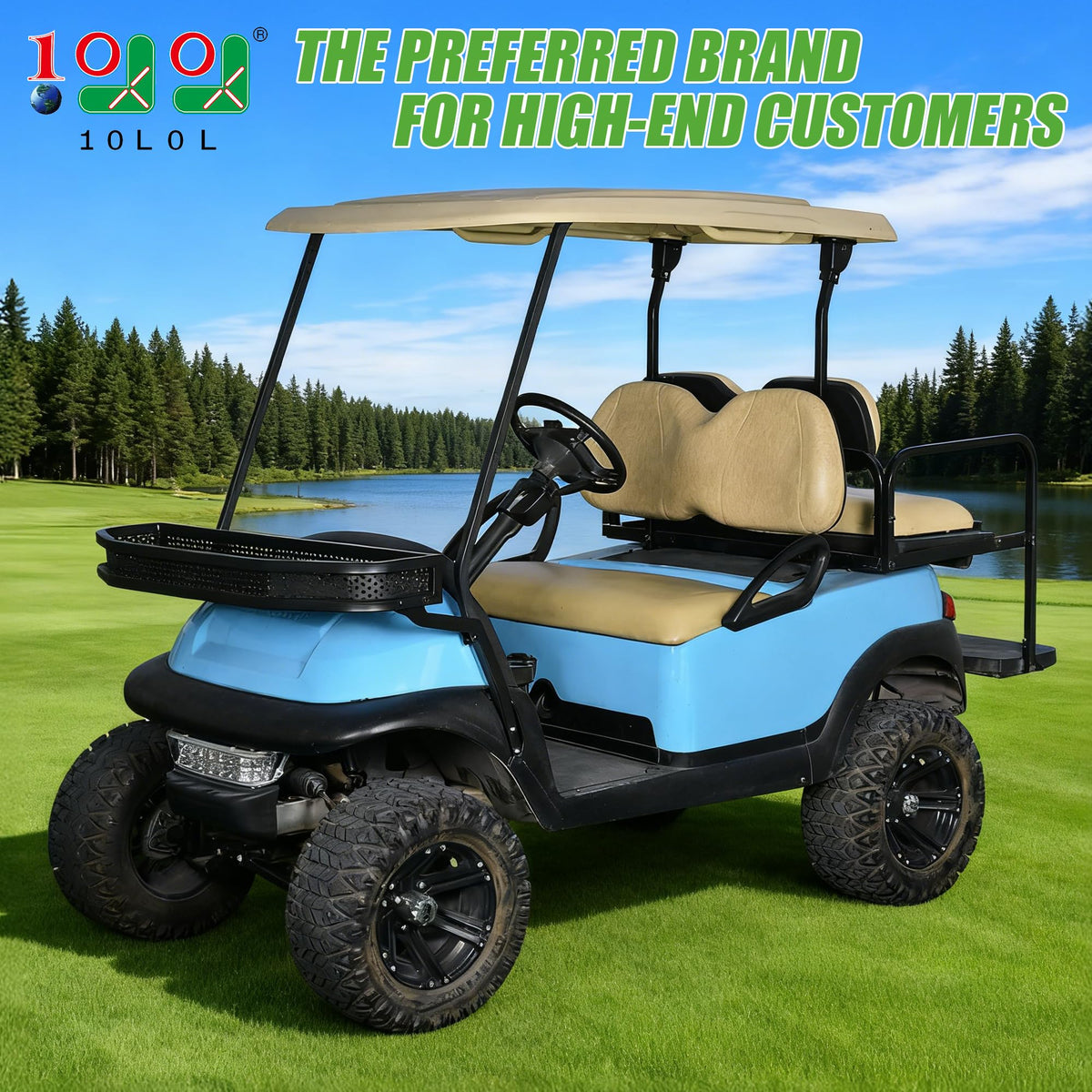 10L0L front cargo basket on EZGO RXV adds organized cart space