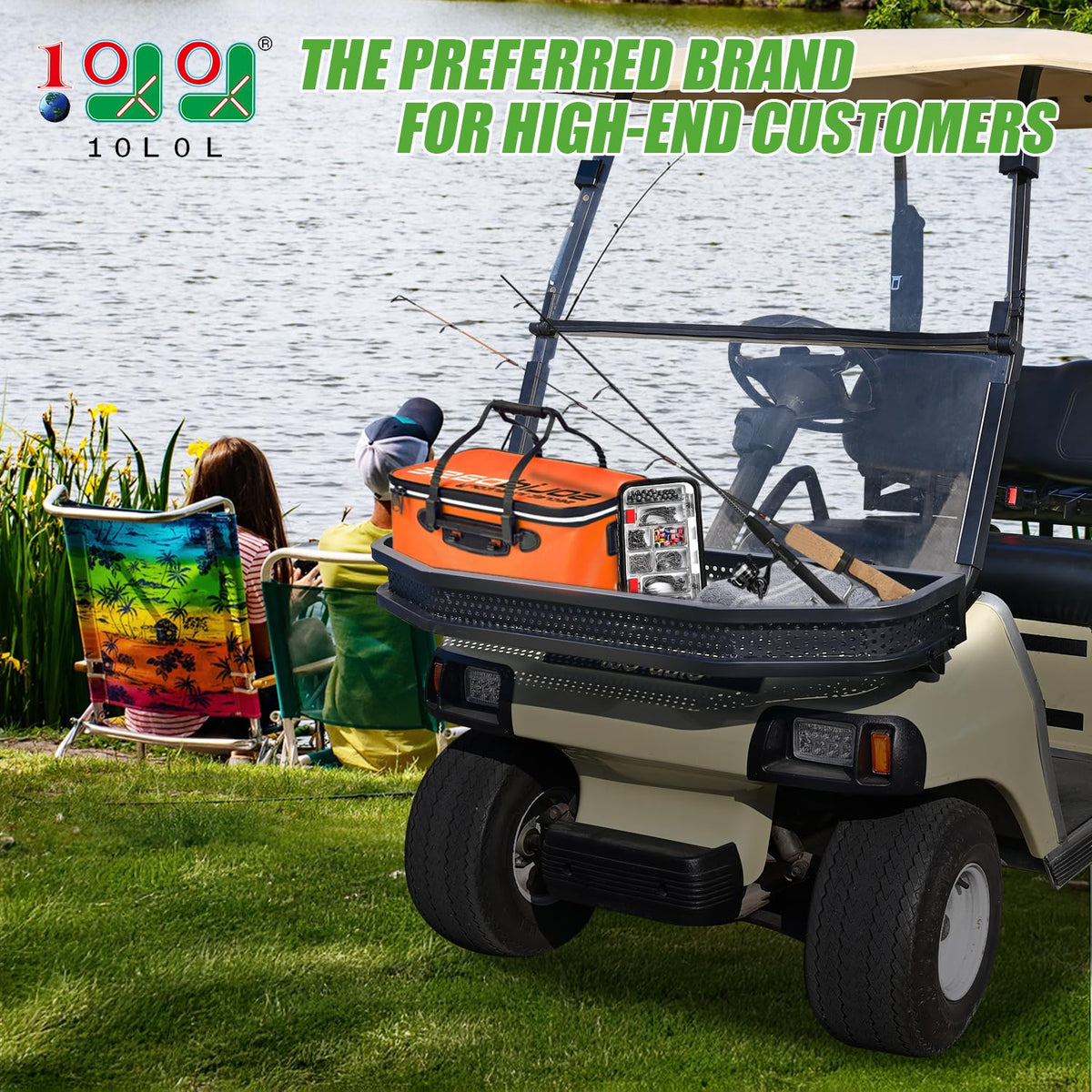 10L0L EZGO RXV front cargo basket expands cart storage for bags