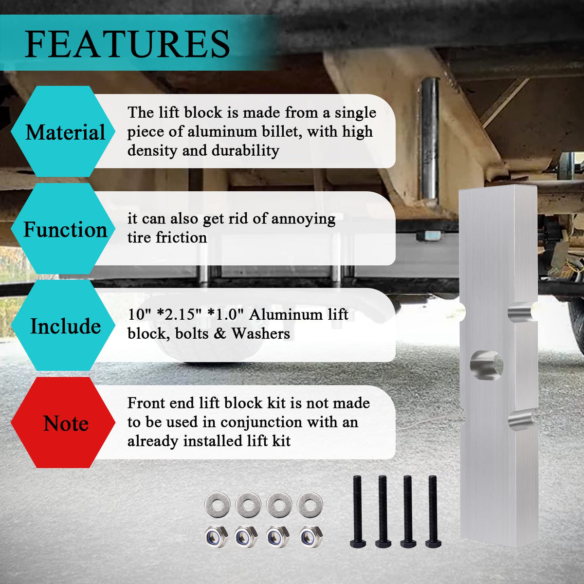 Front-end lift block by 10L0L enables easier wheel upgrade for Club Car DS.
