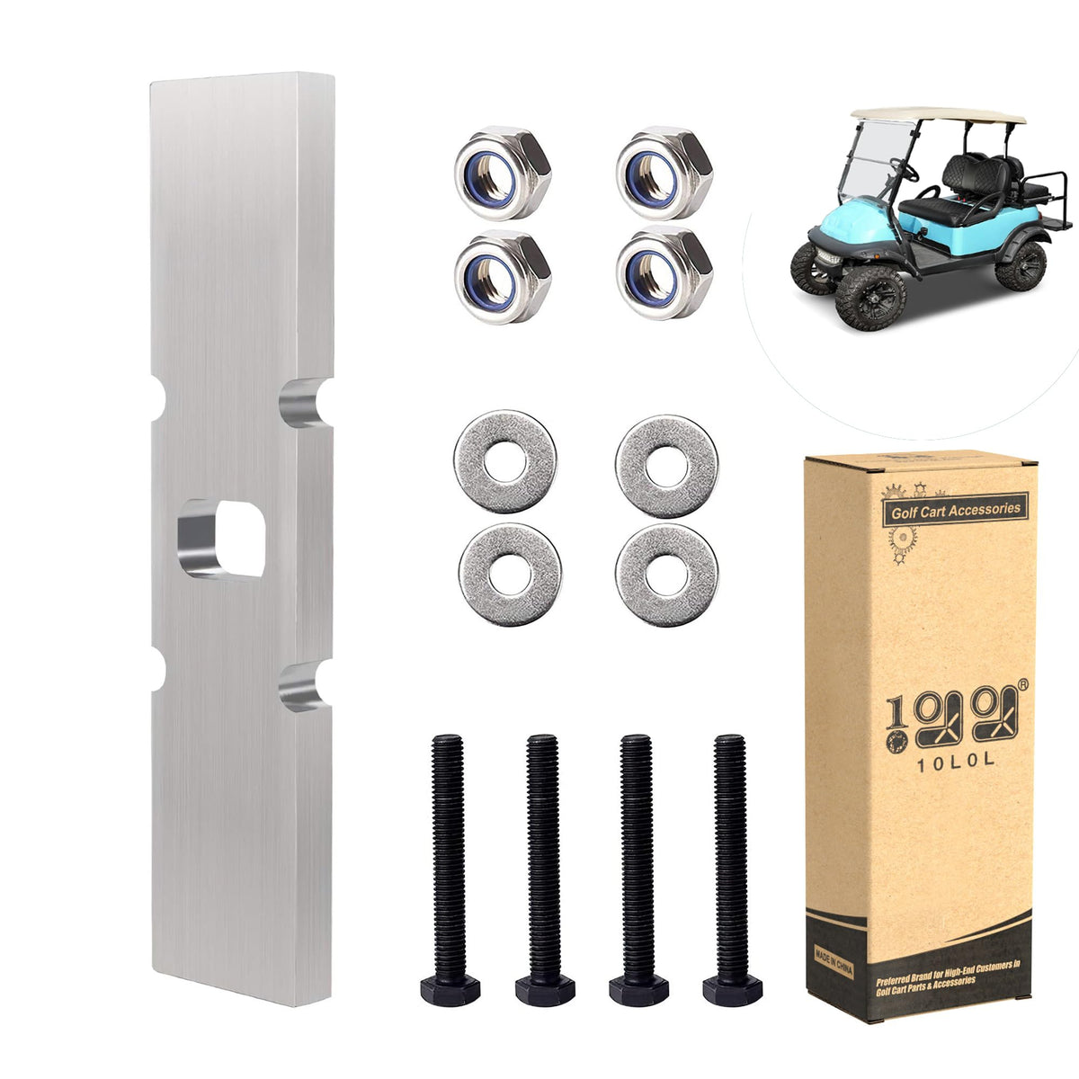 The 10L0L Front End Lift Block Kit for Club Car Precedent enhances stance and clearance.