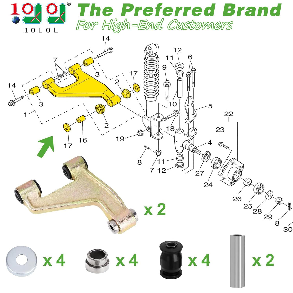 10L0L front lower arm assembly for Yamaha G22/G29 ready for direct replacement.