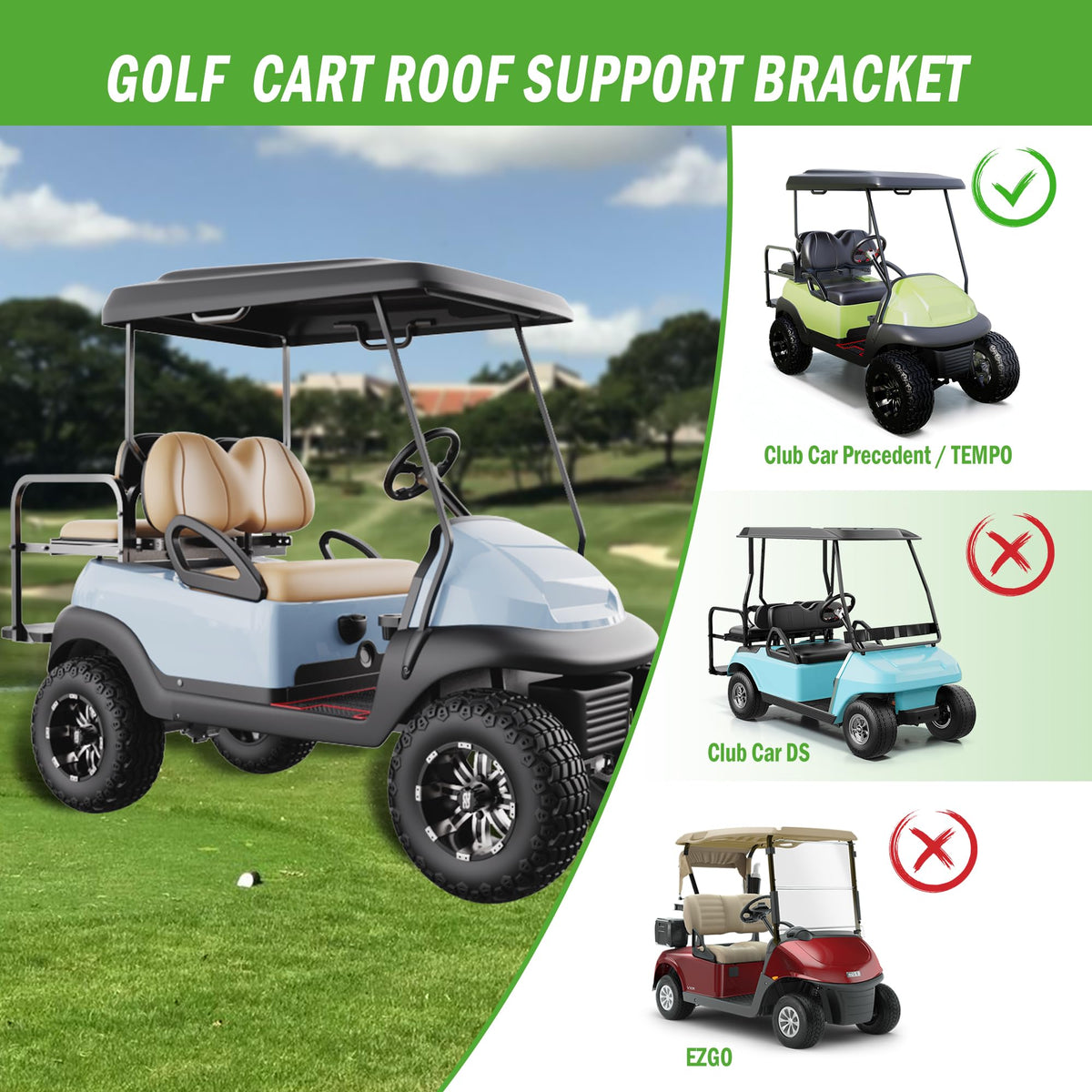 10L0L Front roof support bracket robust construction withstands outdoor use and regular golf rounds