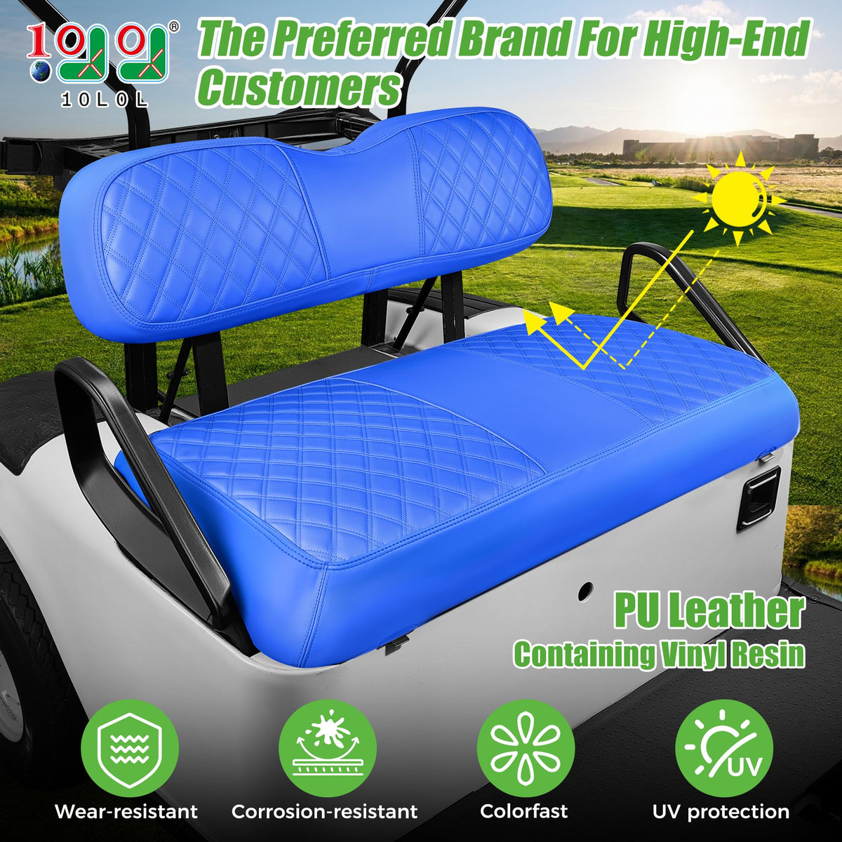 10L0L front backrest cover for EZGO TXT in blue adds 3D luxury