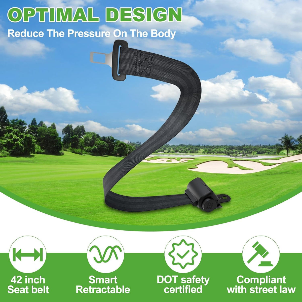 10L0L Front Seatbelt Installation Closeup demonstrates easy mounting on most carts.
