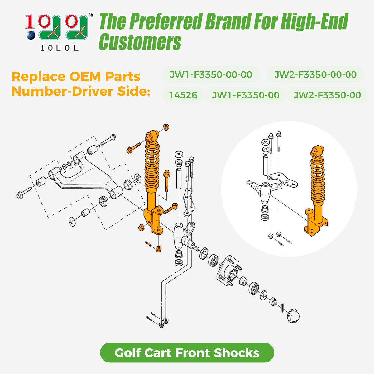 10L0L front shocks assembly, passenger side for Yamaha G29, improved stability