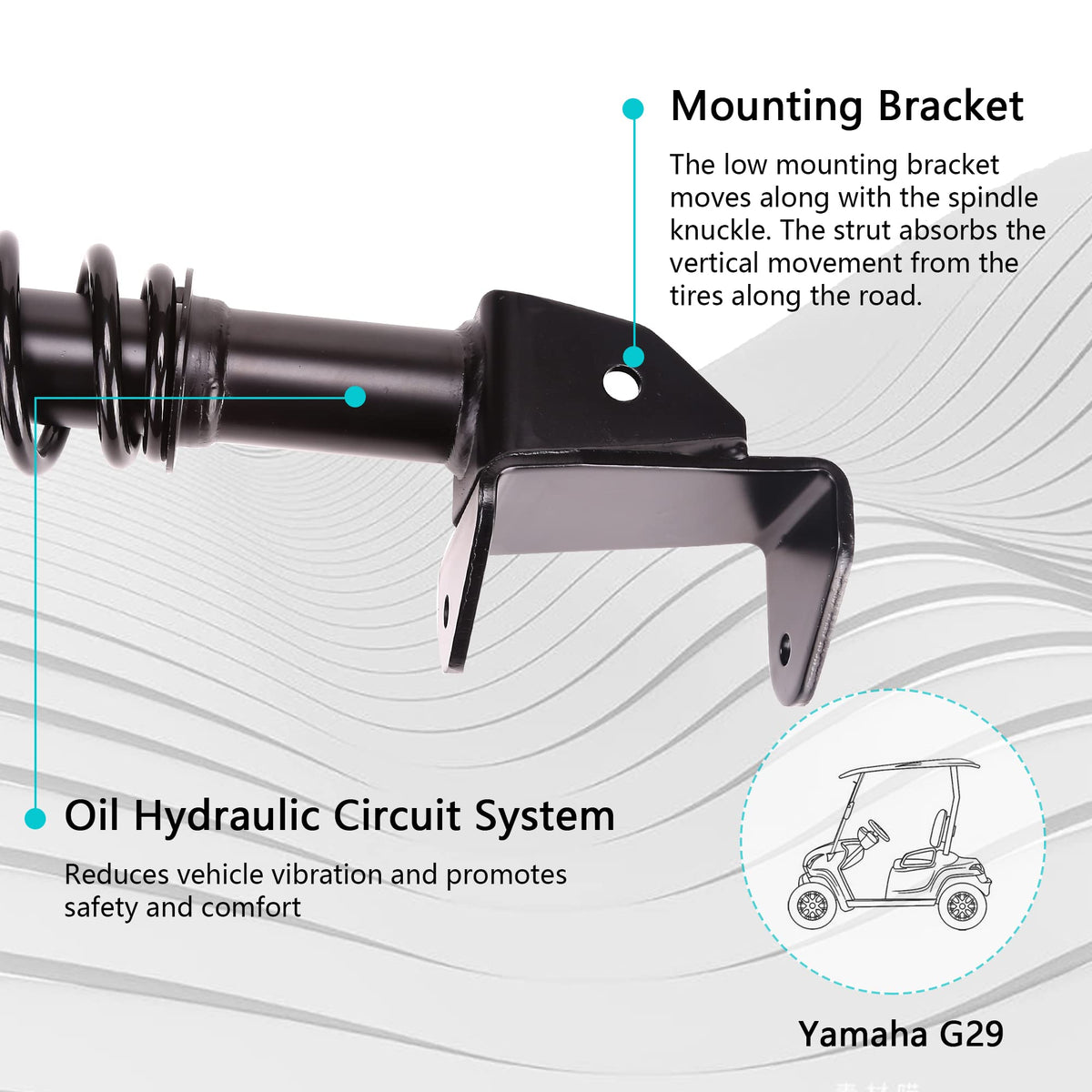 10L0L front shocks in use on golf cart demonstrate improved stability.