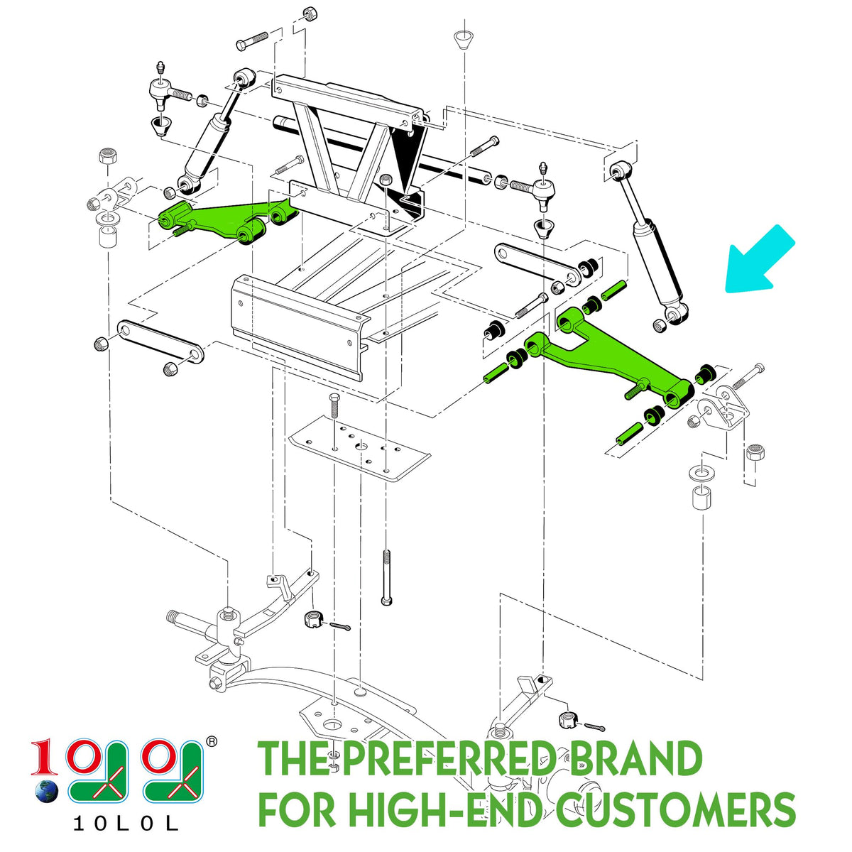 10l0l front suspension control arm illustration for Club Car DS models