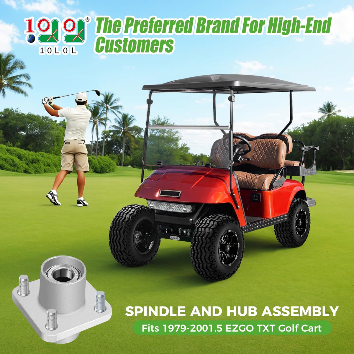 10L0L EZGO Medalist hub assembly with bearings ready to install.