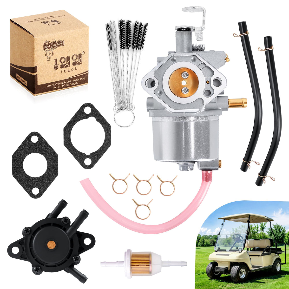 Fuel lines and fuel pump assembly from the 10L0L kit ready for installation.