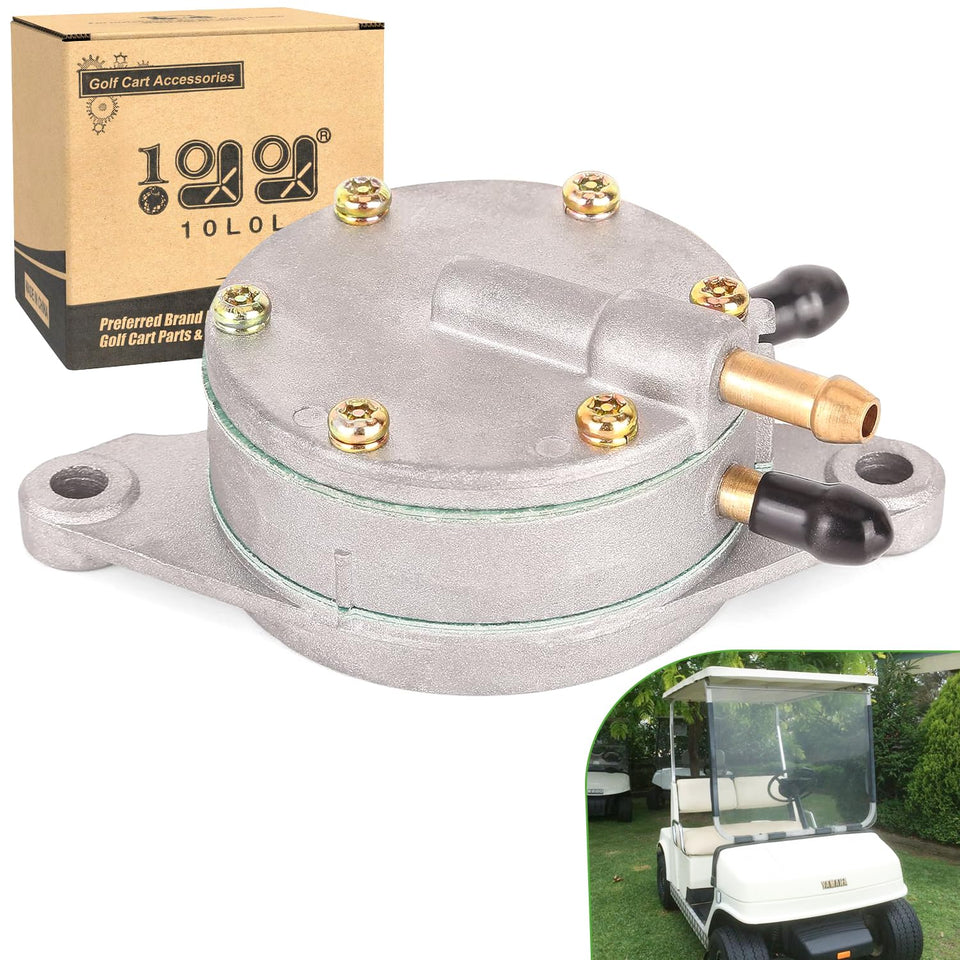 10L0L fuel pump for Yamaha G2, front view, smooth starting and steady fuel flow.