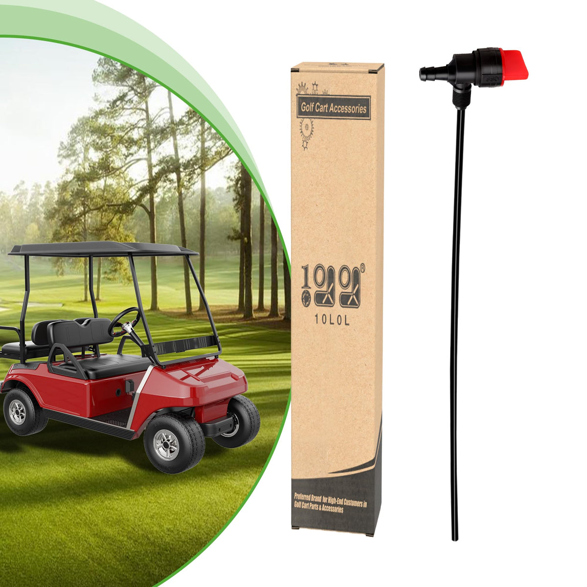 10L0L fuel siphon pickup tube for Club Car DS shows precise, steady fuel flow