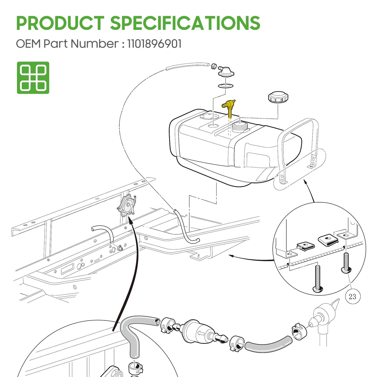 10L0L Tube includes shut-off valve for controlled fuel transfer.