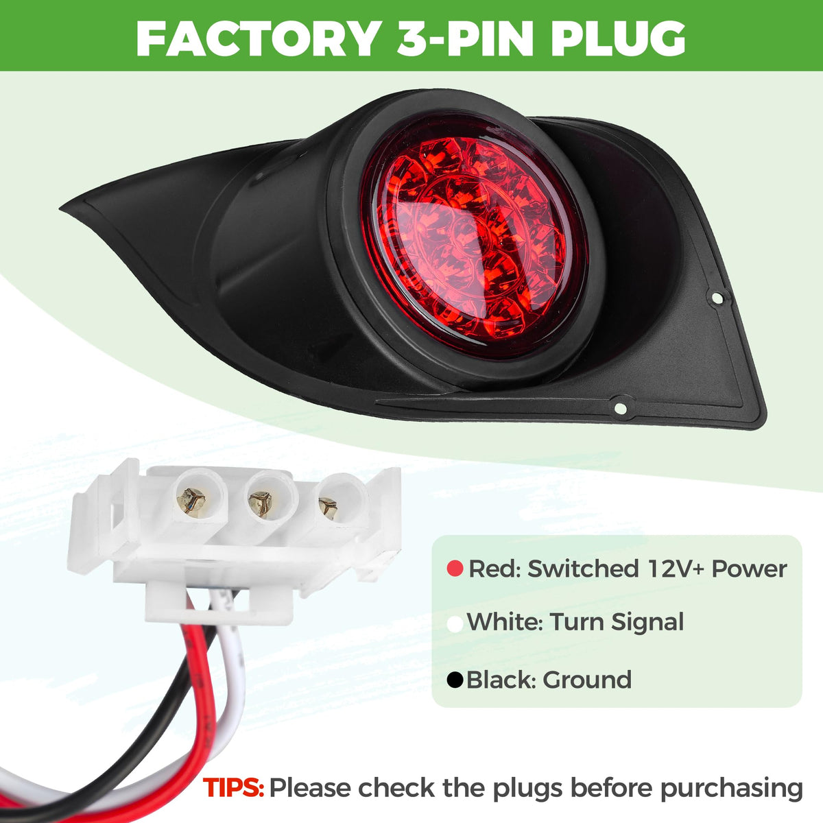 10L0L 12V compatible taillights designed for golf carts.