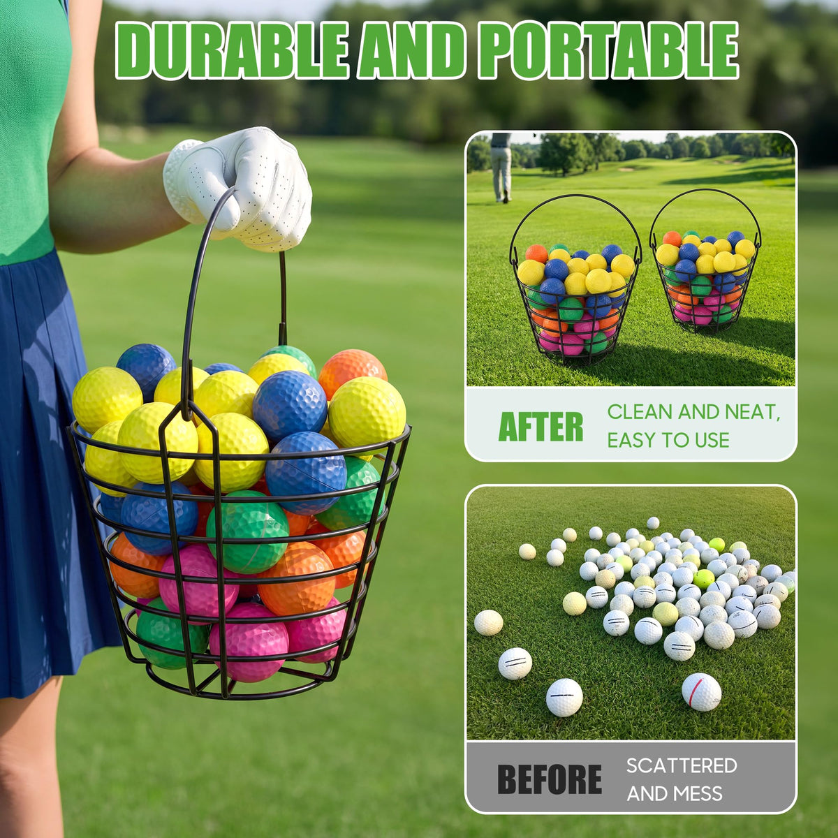 10L0L golf ball basket holds up to 50 balls per basket.