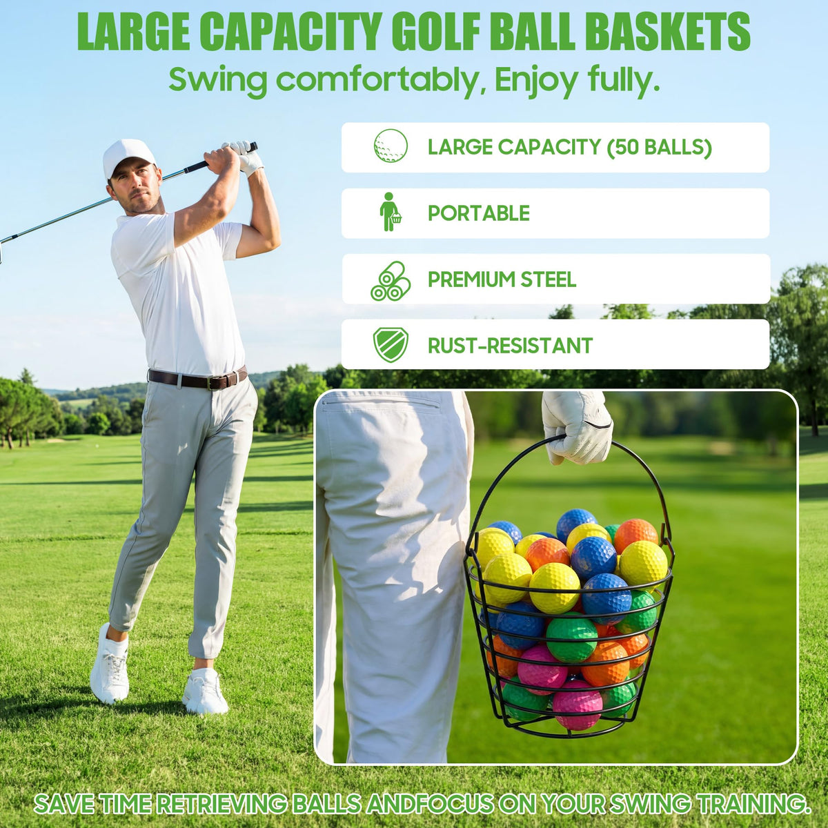10L0L golf ball basket open top for quick ball access.
