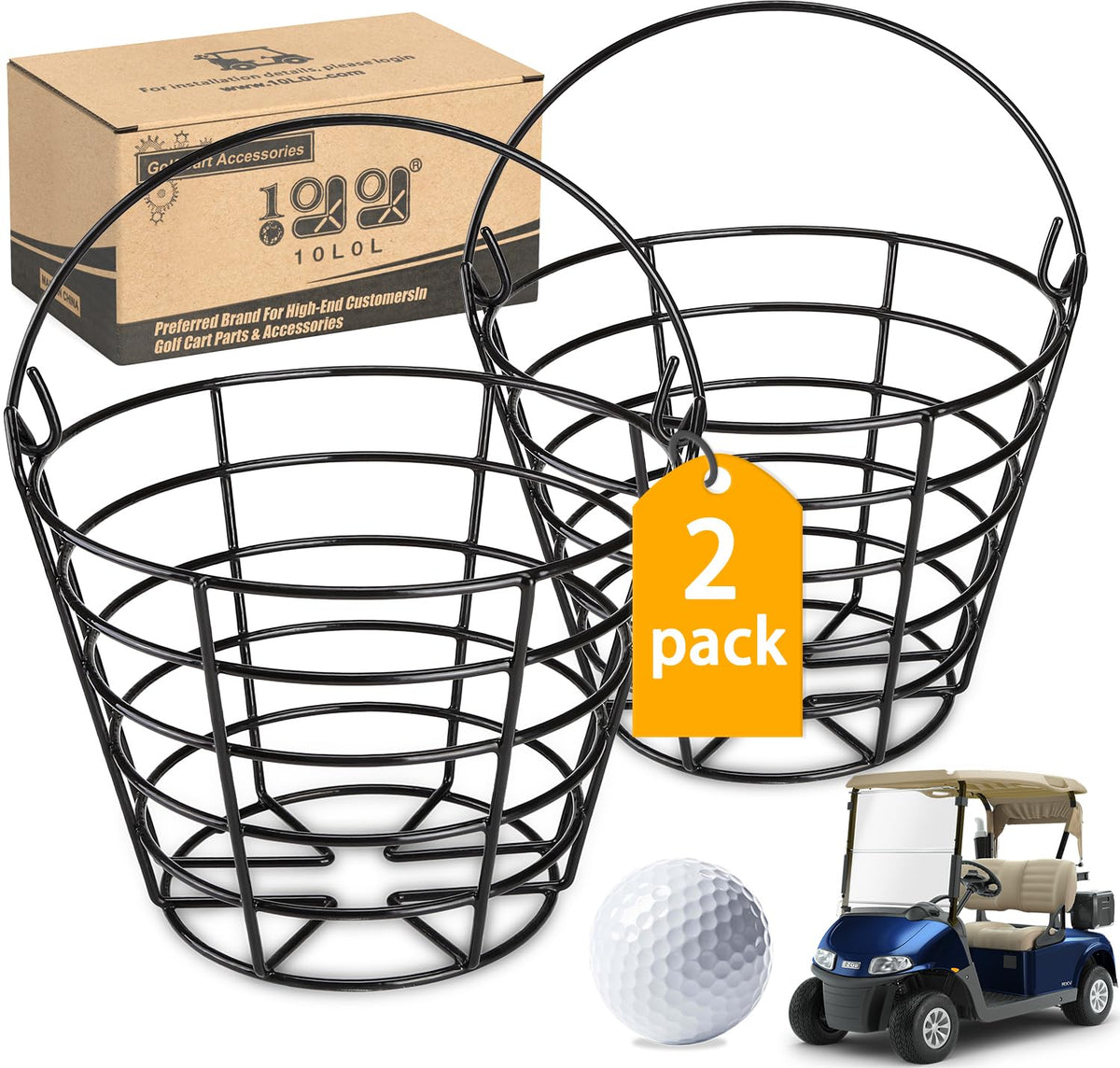 10L0L golf ball basket with handle, easy transport for practice sessions.