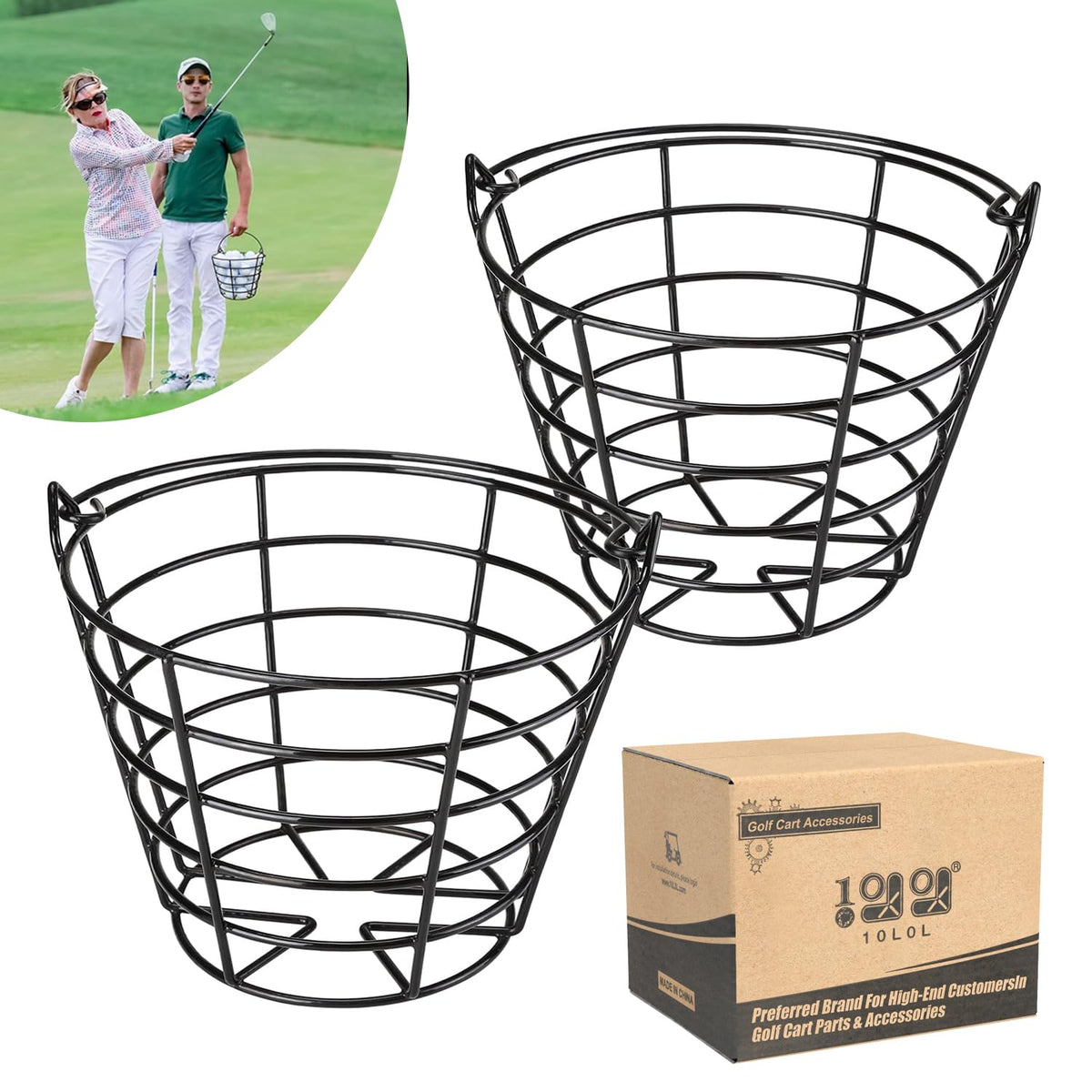 10L0L golf ball bucket with metal basket and handle for easy transport