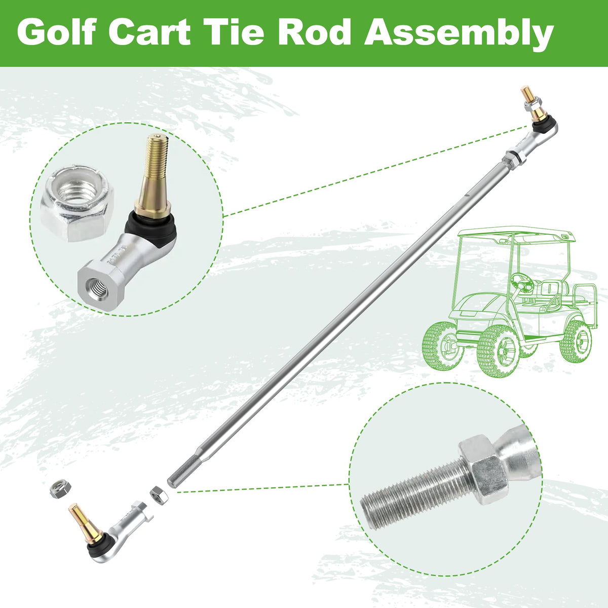 24-inch threaded rod component of 10L0L Golf Cart Tie Rod Assembly.