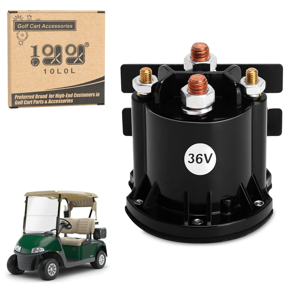 10L0L golf cart solenoid exterior view demonstrates rugged build and EZGO RXV compatibility.